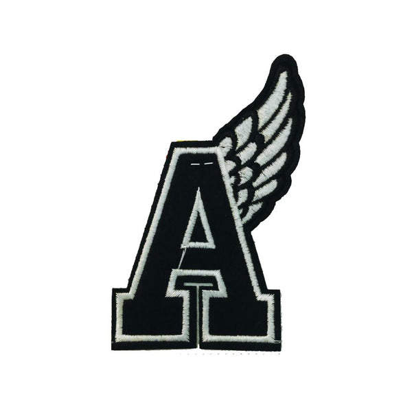 PC3421B - Silver Black Letter A Wing (Iron On)
