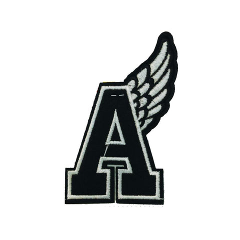 PC3421B - Silver Black Letter A Wing (Iron On)