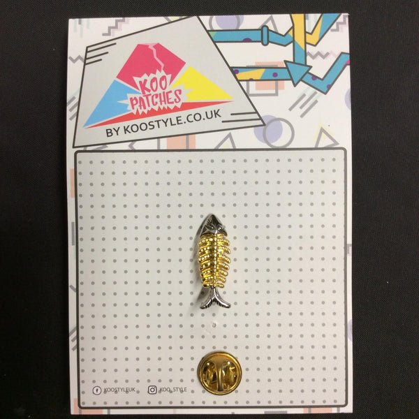 MP0126 - Gold Fish Bones Metal Pin Badge
