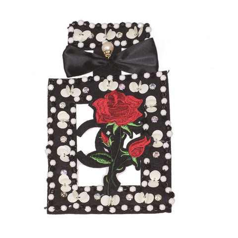 PC2335 - Fancy detail decorated Perfume bottle with flower and Black ribbon (Sew on)