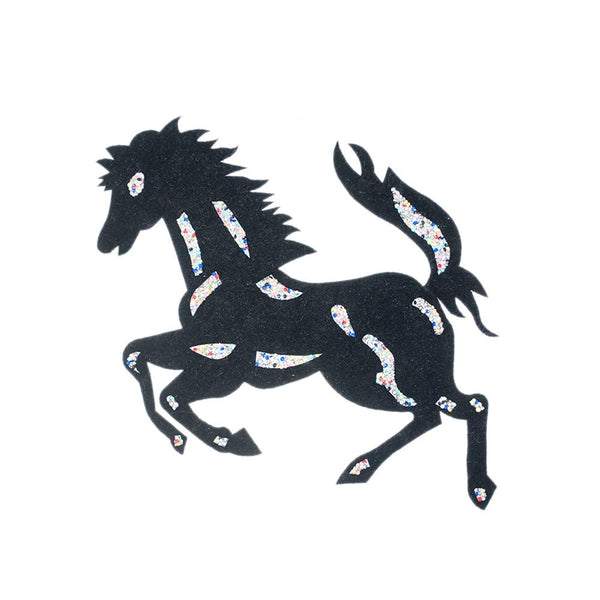 PC2831 - Black and Colourful Stone Horse L (Iron On)