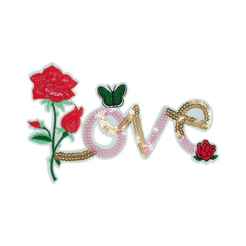 PC2601 - Sequin Flower Love Text L (Iron On)