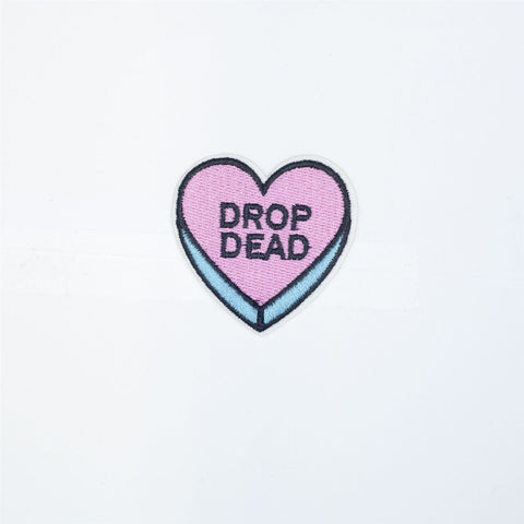 PH2018D - Drop Dead Heart Pink Blue Cartoon Text (Iron On)