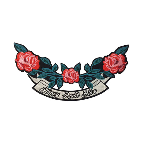 PC4173 - Happy Right Now Half Wreath Flower Text (Iron On)