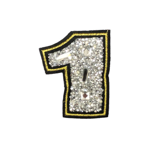 PC4192A - Stone Studded Number One Diamante (Iron On)