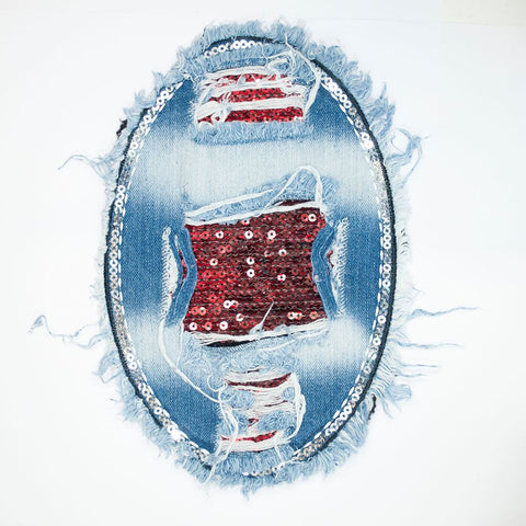 PC2775 - Denim Sequin Ripped Jean L (Sew On)