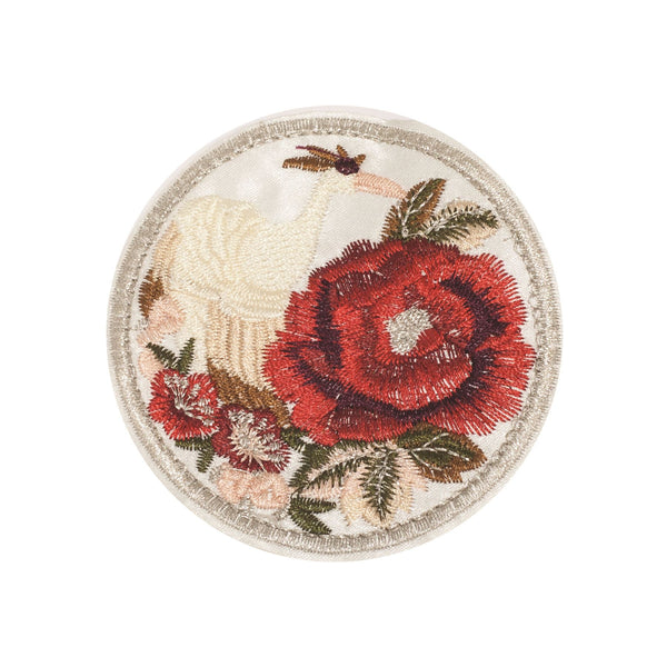 PC2343 - Elegant Bird and flower round white badge (Iron on)