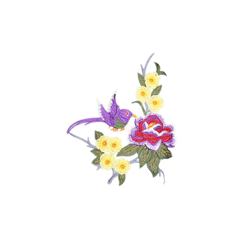 PT1203 - Purple Yellow Flower w Bird (Sew on)