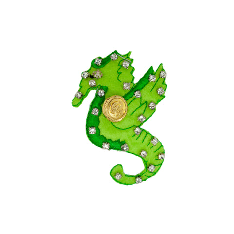 PS1554 - Green Fly sea horse Stoned Badge (Iron on/Pin)