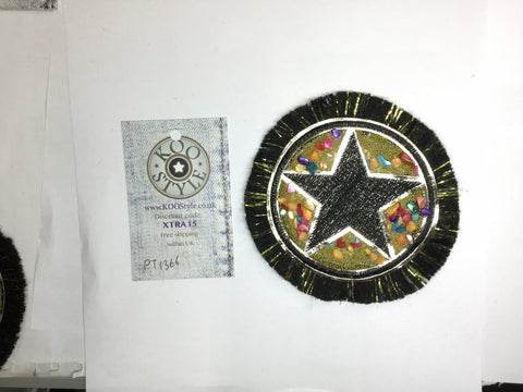 PT1366 - Black Star Stone Badge (Iron on)