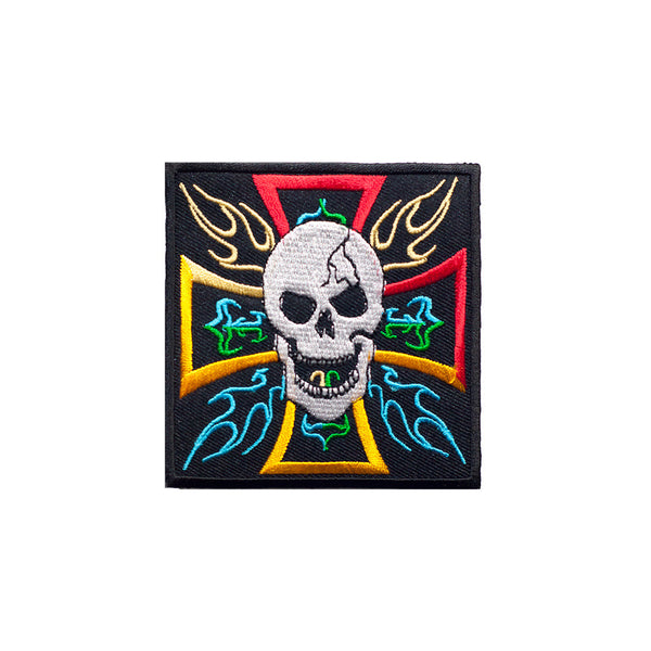 PT443 - Skull Fire Cross Badge (Iron on)