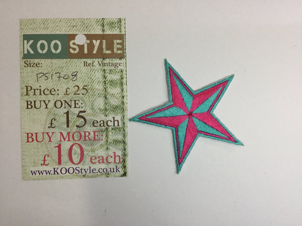 PS1708 - Neon Pink / blue Star (Iron on)