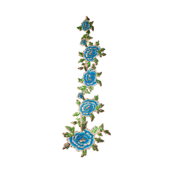 PT1903 - Long Sequin Blue Flower XL (Iron on)