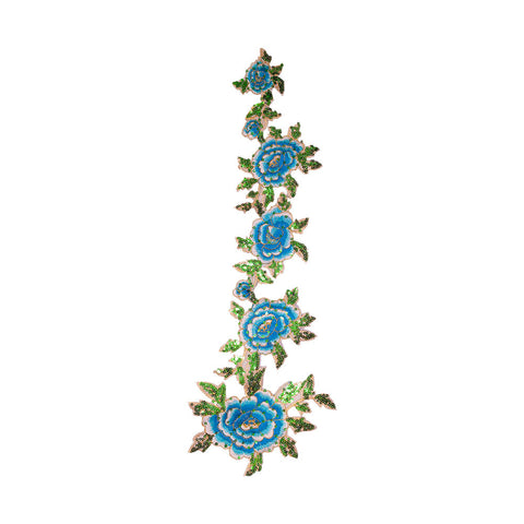 PT1903 - Long Sequin Blue Flower XL (Iron on)