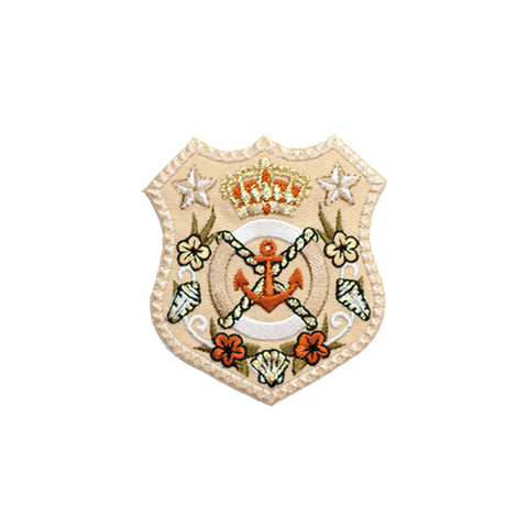 PH822 - Brown Orange Anchor Crown Badge (Iron on)