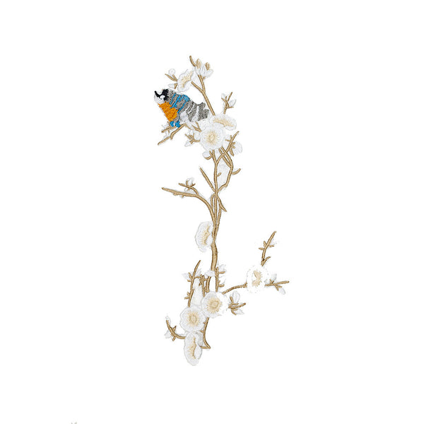 PT1378 - Long White Flower with Bird (Iron on)
