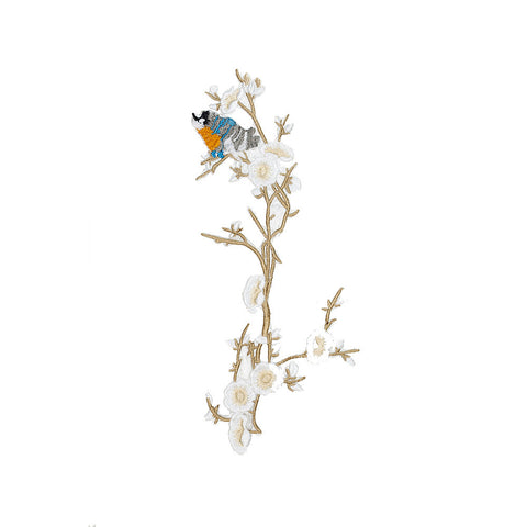 PT1378 - Long White Flower with Bird (Iron on)