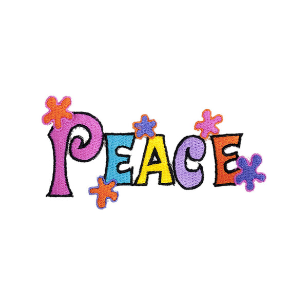 PS1452 - Peace Text With Flowers (Iron on)