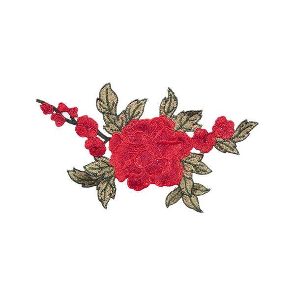 PT1866 - Red Green Leaf L Flower (Iron on)