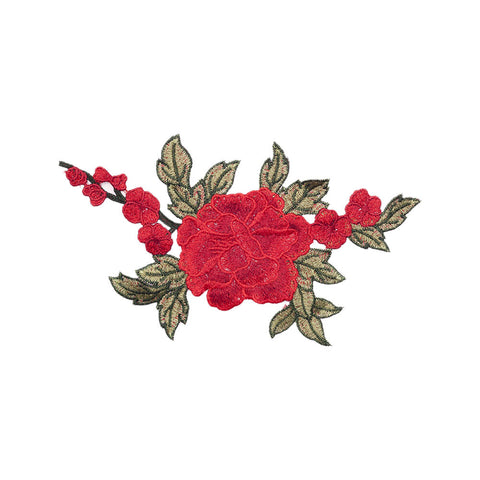 PT1866 - Red Green Leaf L Flower (Iron on)