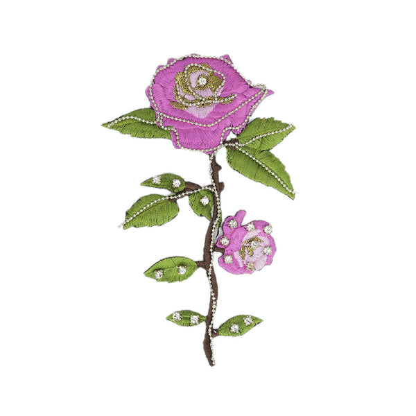 PS1558 - Pink Stonned Rose flower (Iron on)
