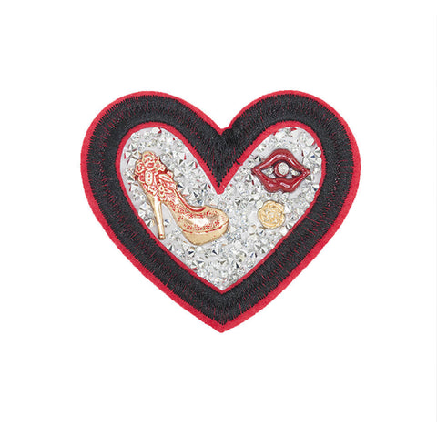 PT1352 - Red Black Stone Heart Stiletto (Iron on)