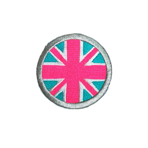 PS1602 - Round Pink Union Jack (Iron on)