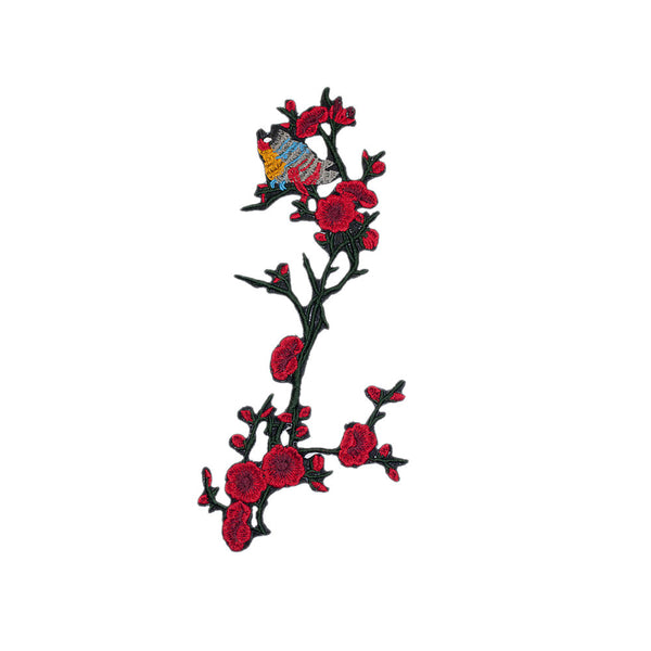 PT1437 - Long Red Flower With Bird XL (Iron on)