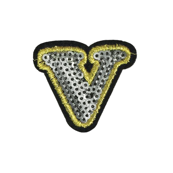 PC4001V - Sequin Silver Letter V (Iron On)
